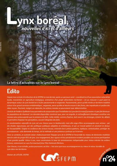 Lettre d'actualités "Lynx boréal, nouvelles d'ici et d'ailleurs"- n°24